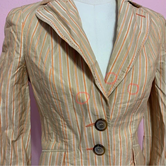 VTG 90s/Y2K bebe Beige & Orange Striped Button-Up Blazer Size 0 - Picture 7 of 12